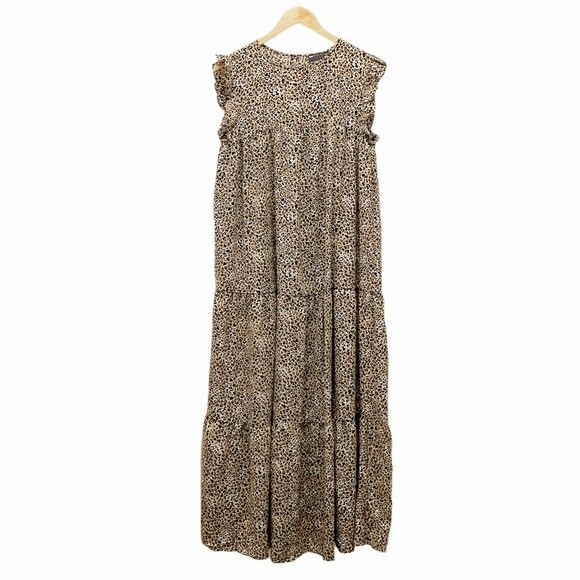 ASOS Maternity Dress Leopard Print Tiered Flutter Sleeve Maxi Women’s Size 10 - Picture 1 of 9